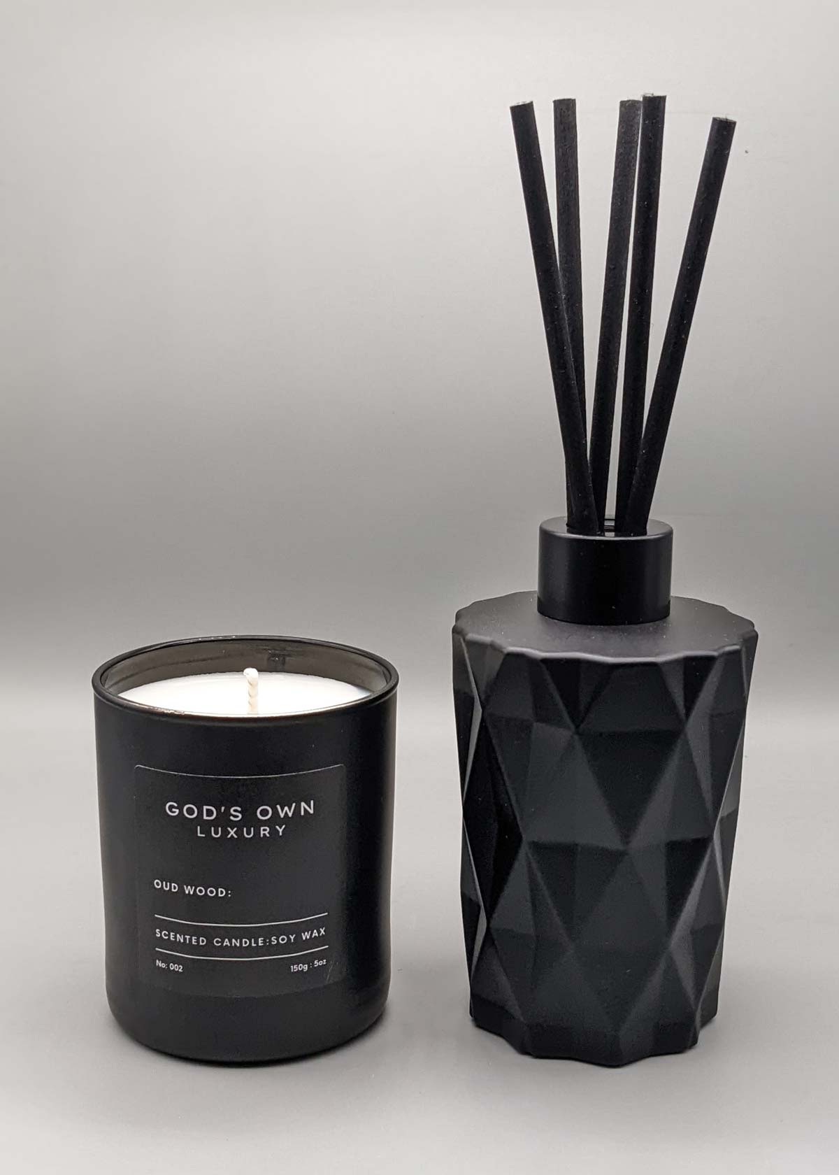 Black Matte Diamond Diffuser And Candle Set - God's Own Luxury